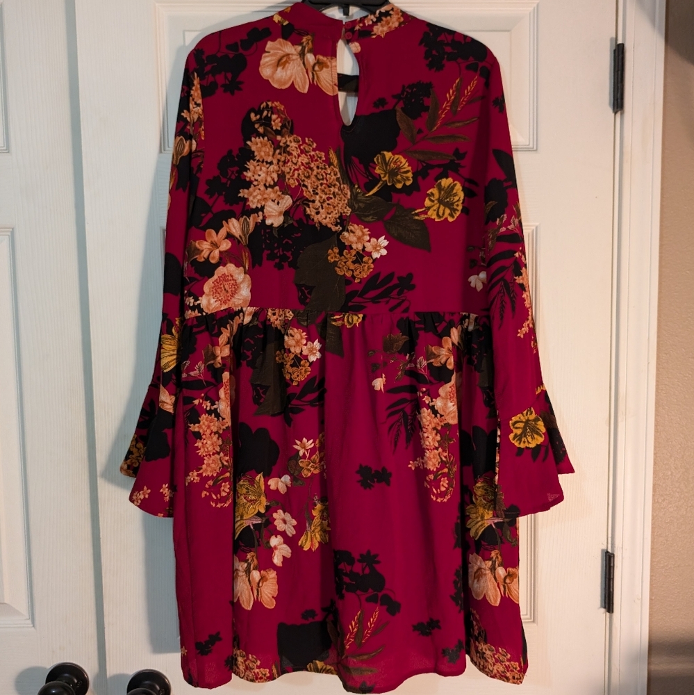 JODIFL Red Floral Bell Sleeve Dress Size L - Picture 5 of 7